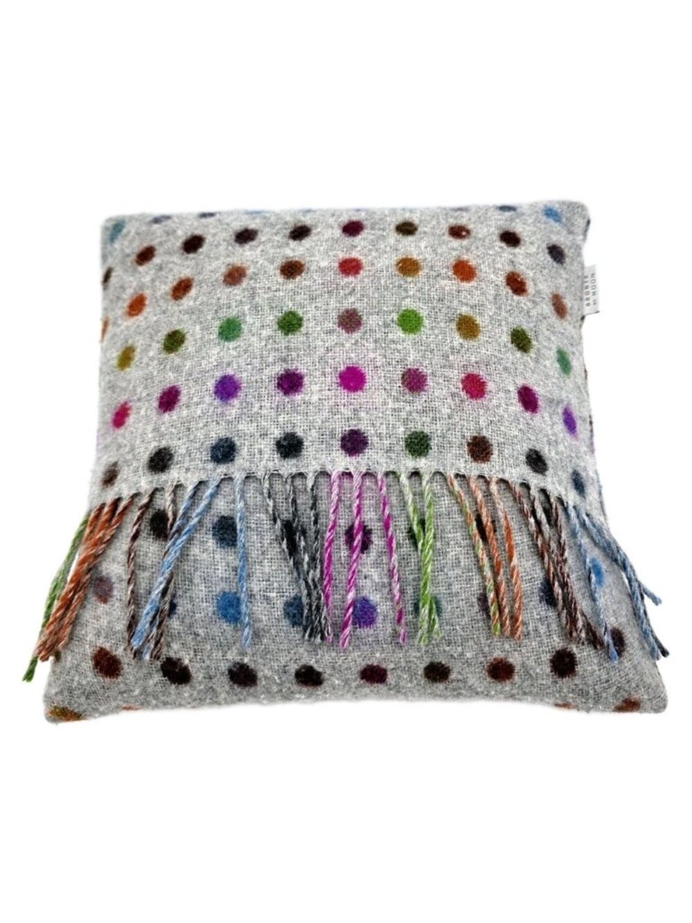 Bronte By Moon Wool Cover Accent Pillow Polka Dots & Fringe Boho Great Britain